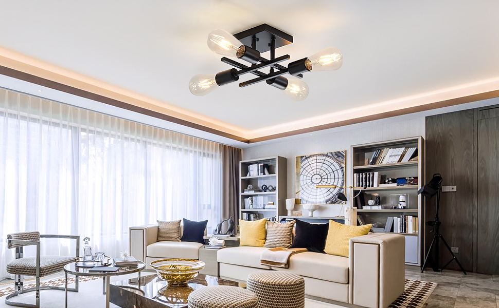 Industrial 4-Light Semi Flush Mount Ceiling Light Fixture