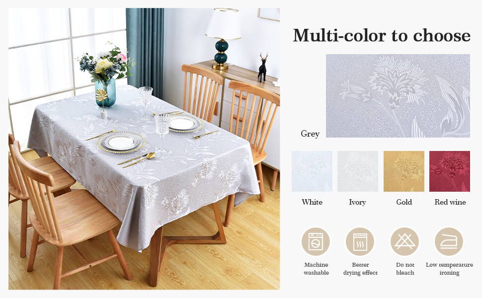 Wolkemer Oval Jacquard Tablecloth Grey Floral Countryside Leaves Damask