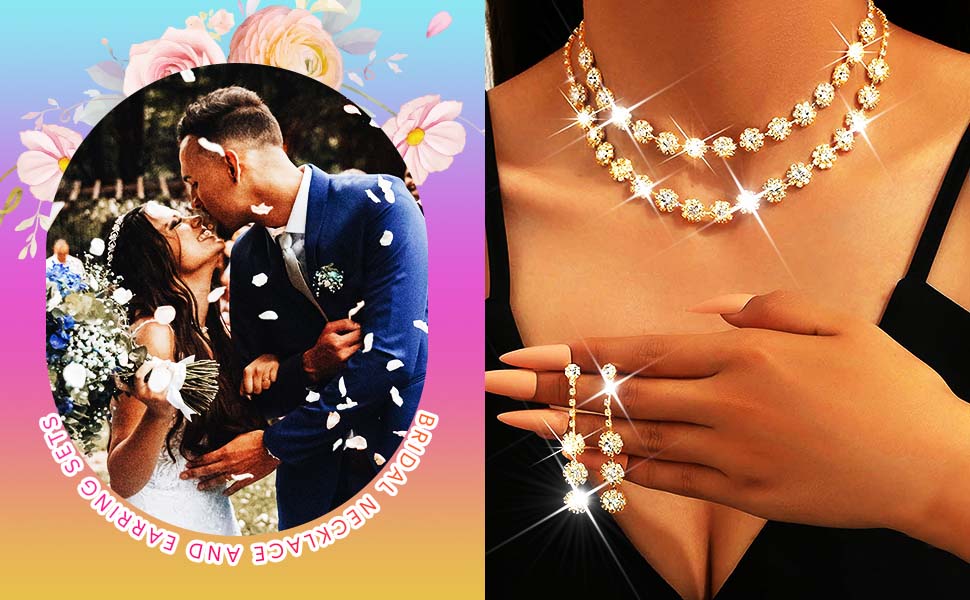 crystal bridal gold jewelry set dainty gold necklace prom accessories for wedding gold accessories