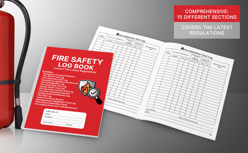 Fire Safety Log Book 15 Different Sections for Inspections and Testing