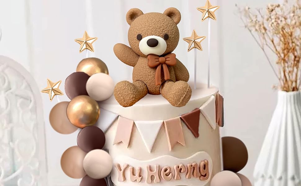 Brown Bear Cake Decoration Beige Brown Balls Cake Topper Boho Bears Cake Decoration Baby Shower
