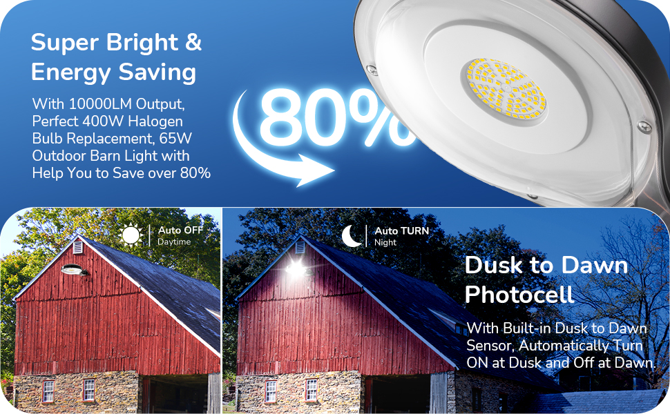EDISHINE LED Barn Light, 10000LM Barn Lights outdoor dusk to dawn, 65W