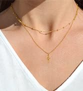 DORANA 2Pcs Cross Necklace for Women, 14K Gold Filled/Sterling Silver Chain Necklace Simple Satel...