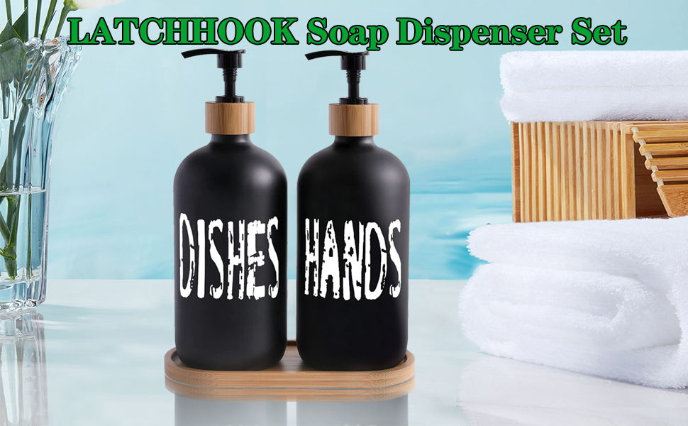 Kitchen Soap Dispenser Set, 2 Pack Amber Glass Hand and