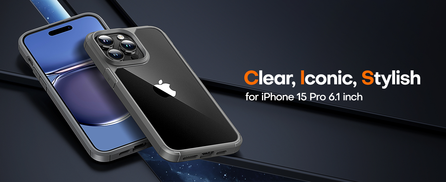 TAURI 5in1 for iPhone 15 Pro Case, [Not Yellowing] with 2X Screen