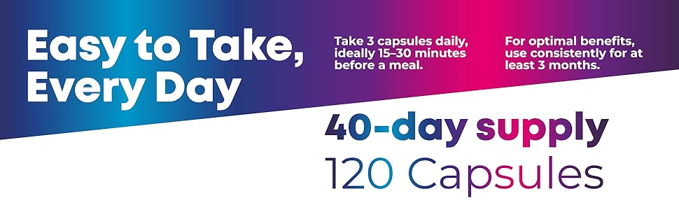 Easy daily use: 3 capsules before meals, 40-day supply, 120 capsules total per bottle