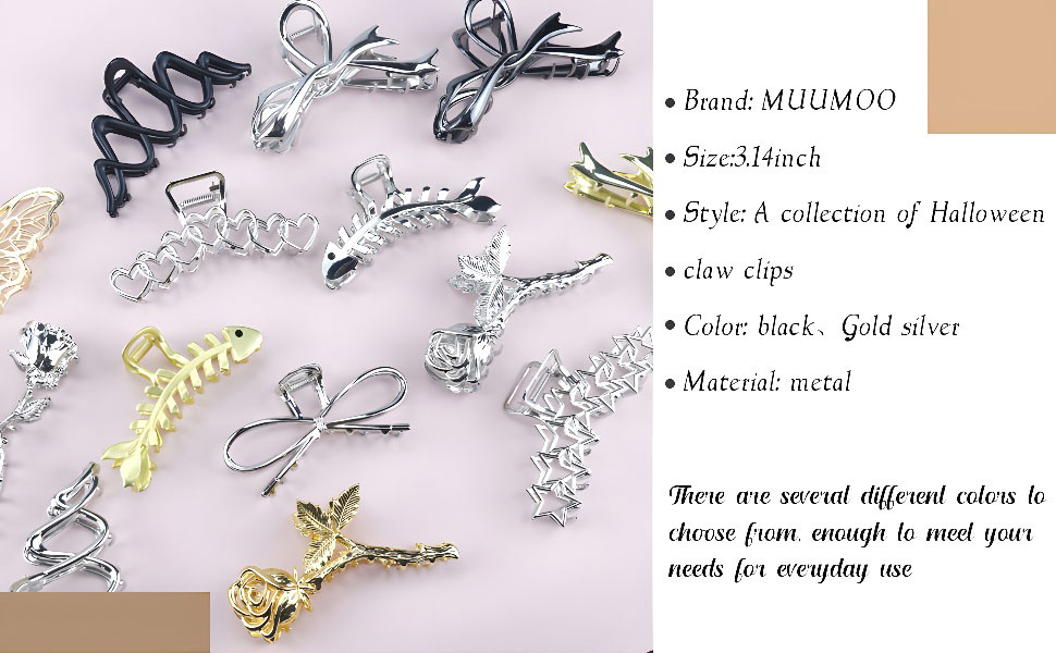 Rose Metal Hair Clips Claw, 1Pcs Black Flower Hair Claw Clips for Thin Thick Hair