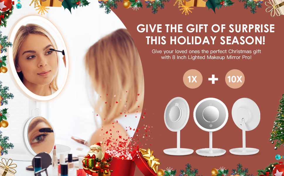 VESAUR Rechargeable Lighted Makeup Mirror, 1X/10X