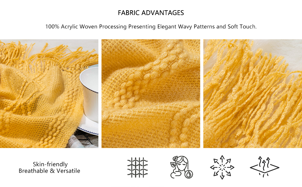 BATTILO HOME Yellow Throw Blanket for Couch Bed Sofa, Soft Cozy