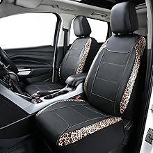 FB10526 flying banner brown leopard print car seat covers front pair