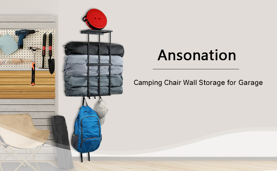 Ansonation Camping Chair Rack for Garage Storage, Metal Camping Beach Chair Umbrella