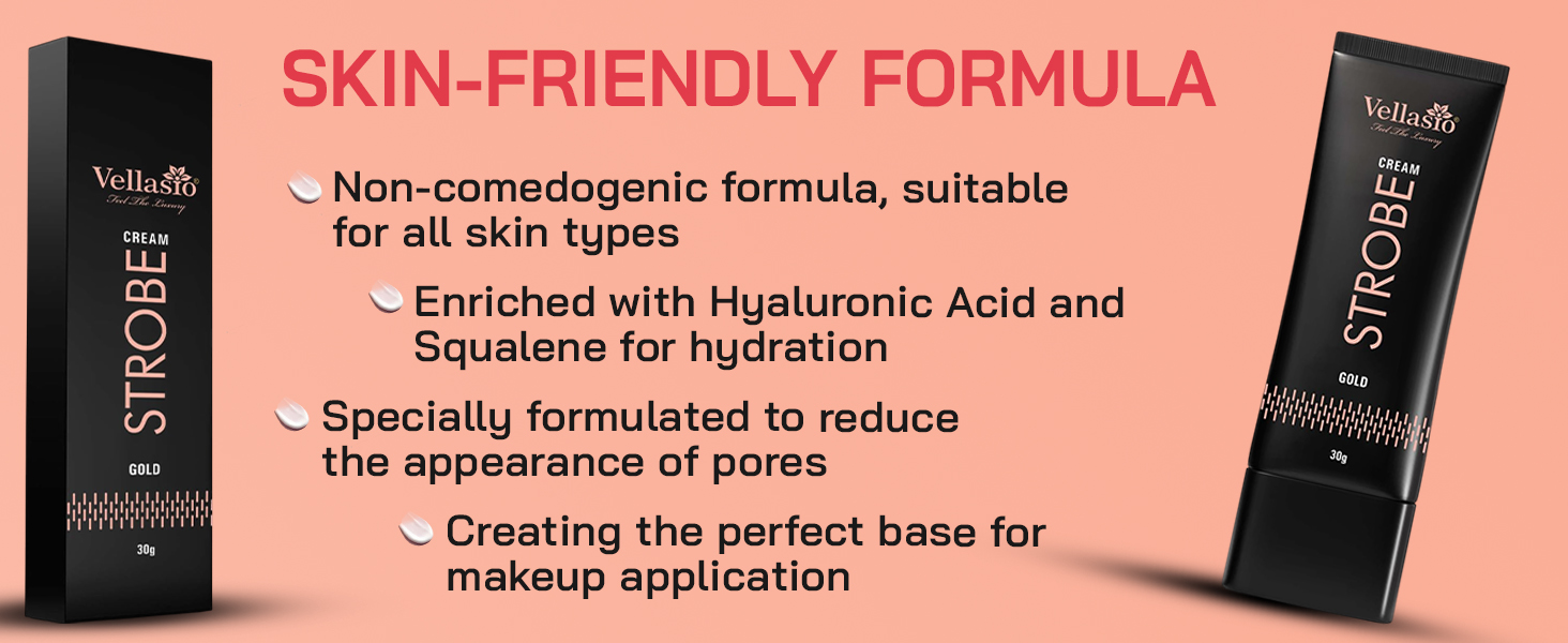 Vellasio Strobe Cream Gold | Face Illuminator & Primer with Hyaluronic Acid, Squalene, SPN-MX9E8