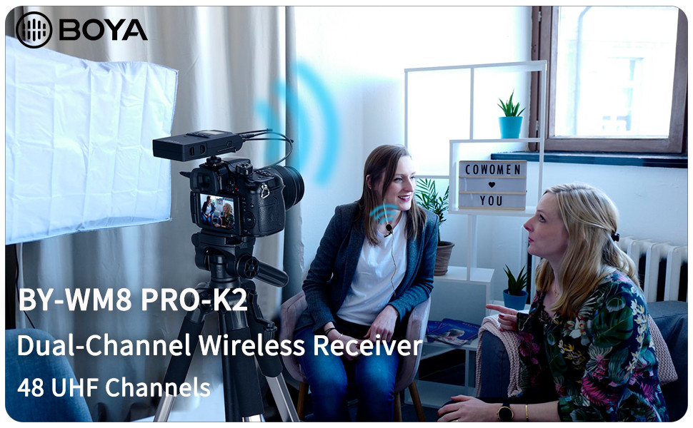 Boya WM8 Pro-K2 Uhf Wireless Lavalier Microphone System Audio Recorder Compatible for Canon