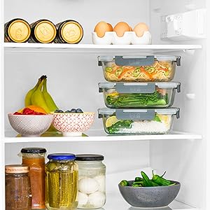 Igluu Meal Prep Glass Food Containers 3 Pack Airtight Lids 
