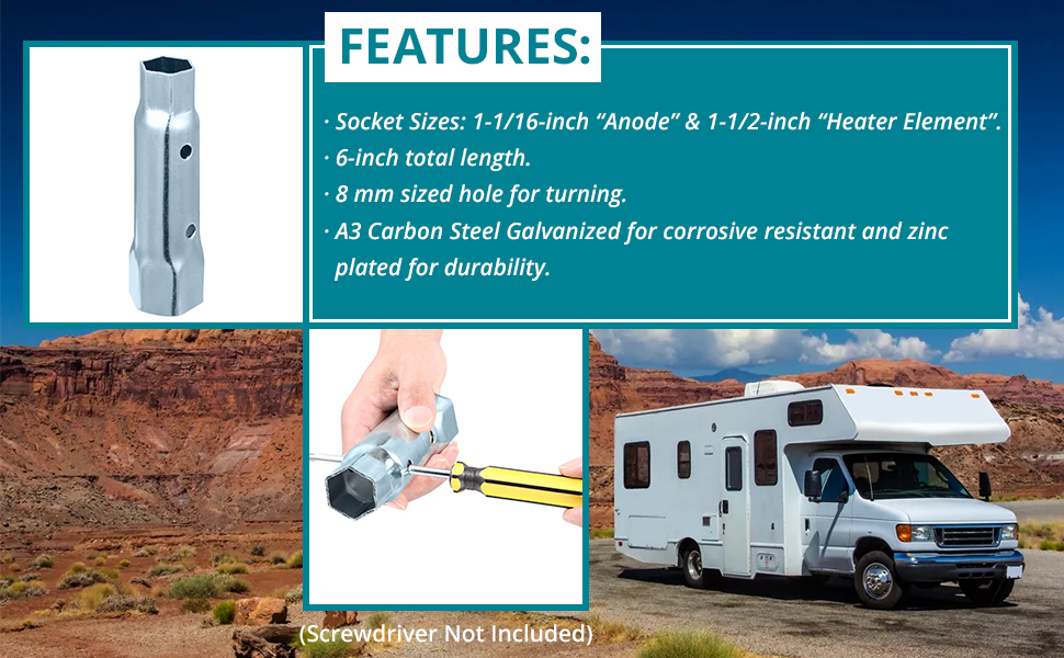 Dual Hex Wrench Removal Tool for Anode Rod and Water Heater