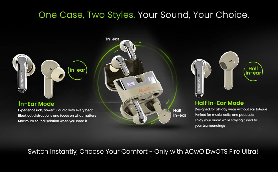 wireless earbuds in ear and half in ear