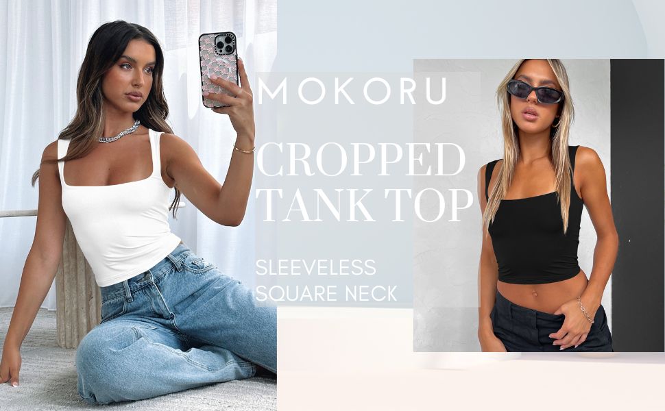 Mokoru Women's Sexy Sleeveless Square Neck Tank Top Double