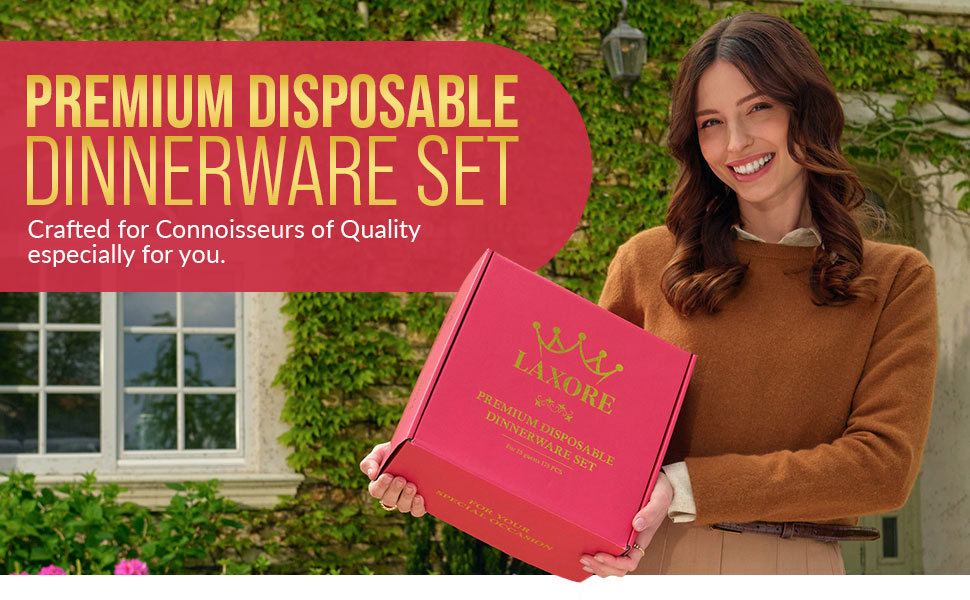 Disposable Dinnerware Set 25 Guests, Disposable Dinnerware Set, Disposable Dinnerware Gold, 