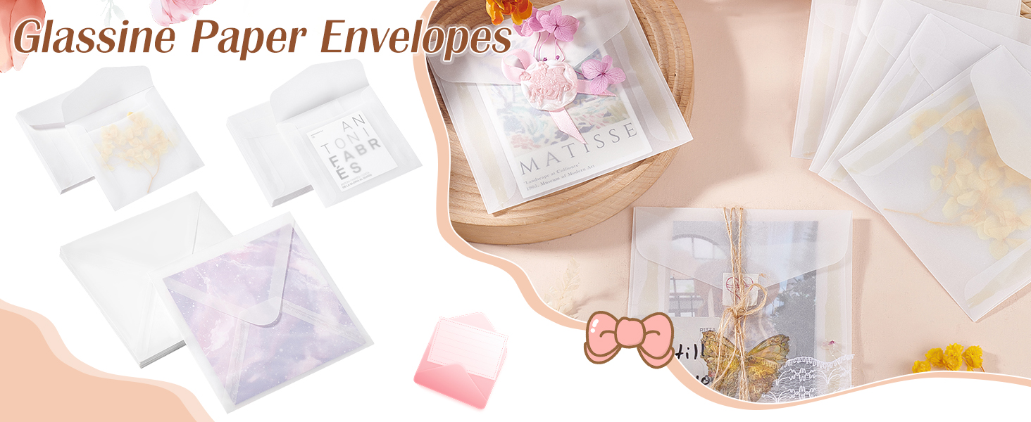 PH PandaHall 50pcs Glassine Paper Envelopes, 3.5 x 3.5 inch Square