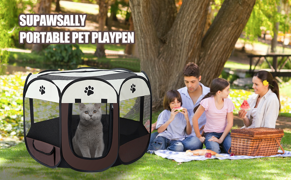 SUPAWSALLY Portable Pet Playpen,Foldable Pet Playpen for