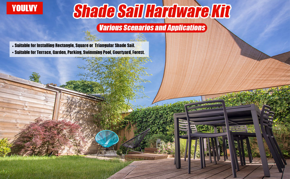 Youlvy Shade Sail Hardware Kit with 4pcs 13ft Nylon Coated