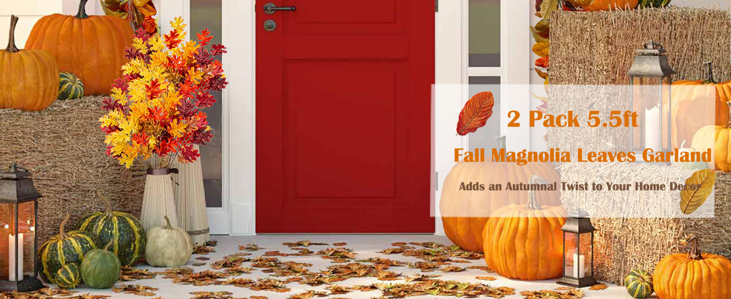 2 Pack Fall Magnolia Leaves Garland, 5.5Ft/Piece Artificial