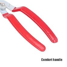 Red-handled pliers with metal jaws and comfort grip handles. Text below reads 'Comfort handle'.