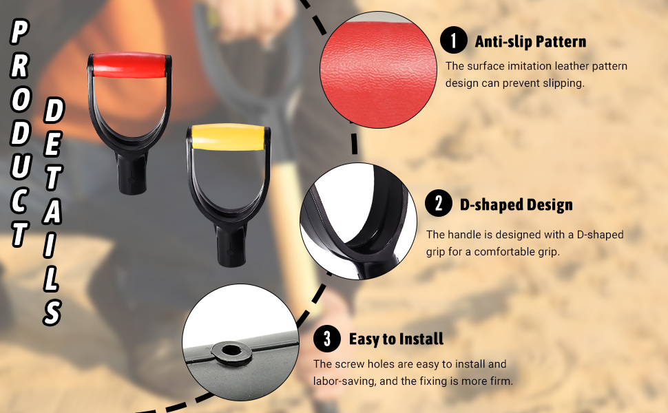 MroMax 2Pcs Shovel D Grip Handle, 11/4" Inner Diameter 32mm PVC Spade Snow Shovel