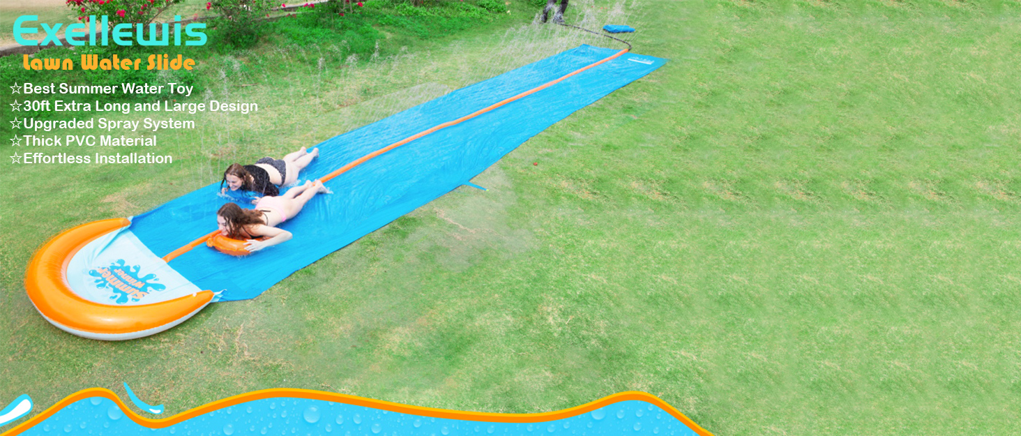 exellewis Lawn Water Slide, 30FT Extra Long Slip Water