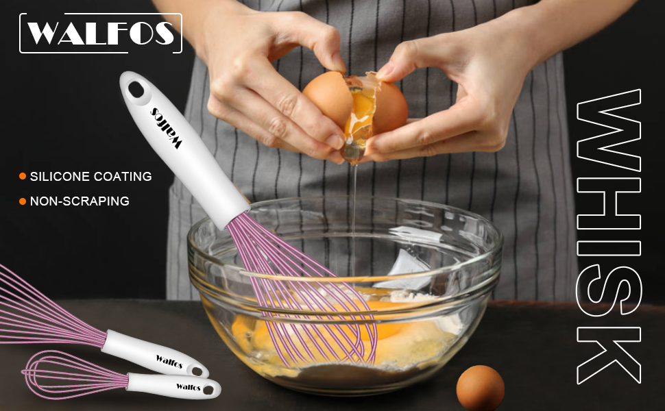 Walfos Whisk, Silicone Whisks for Cooking & Baking Non