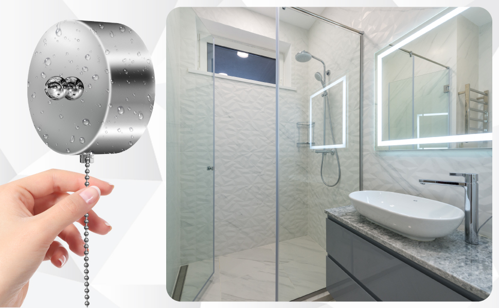 Lustaled Bathroom Light Pull Cord Switch and Chrome Chain Kit with