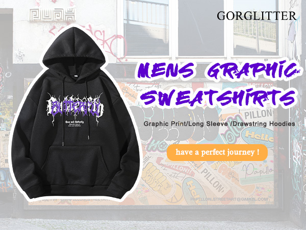 さらに100円引き◆MMLG◆SLOGAN HOODIE GORGLITTER Men's Floral Slogan Graphic Drawstring Hoodie