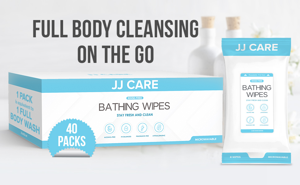 JJ CARE Bathing Wipes Pack of 40 (8 wipes per pouch), Body