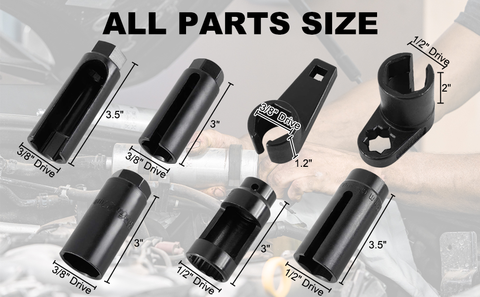 7pcs 7/8" O2 Oxygen Sensor Socket Set
