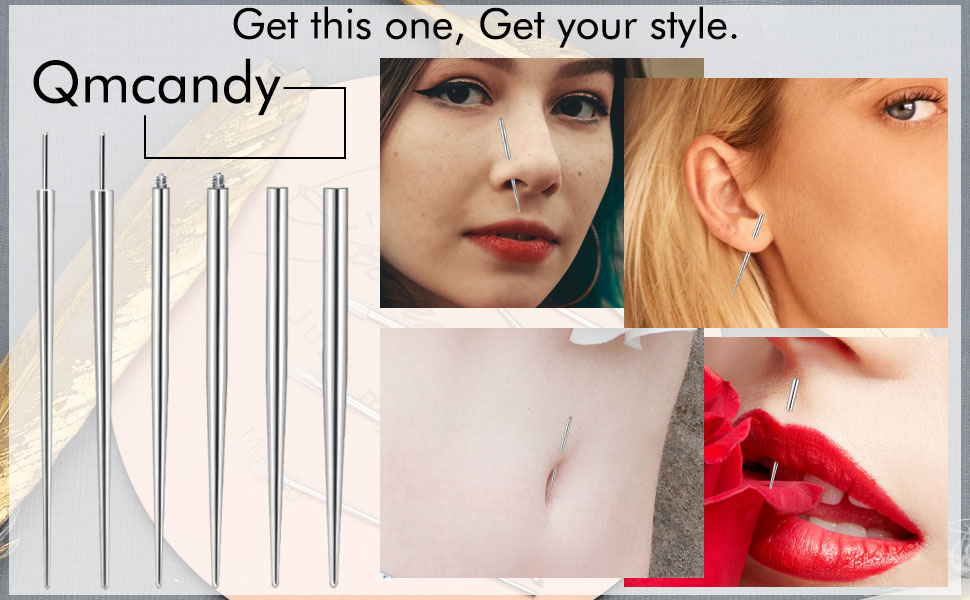 Qmcandy 14G 16G Piercing Taper Insertion Pin for Ear Nose Navel Nipple Lip Eyebrow