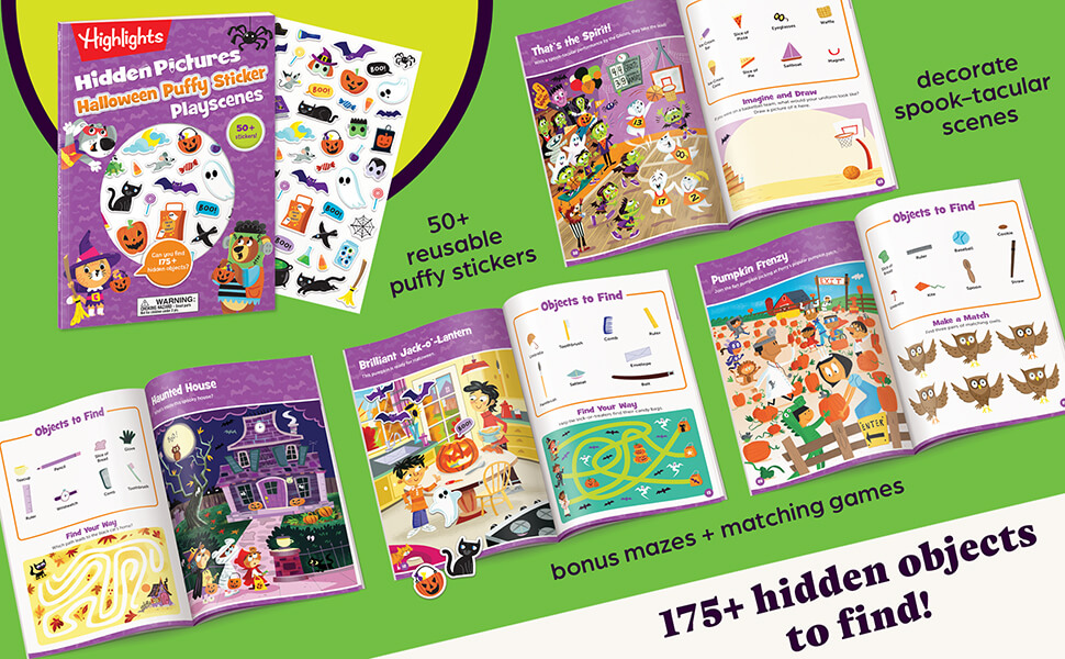 50+ reusable puffy stickers, mazes & matching games