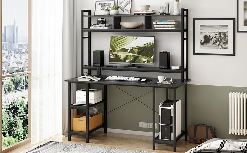computer desk with shelves