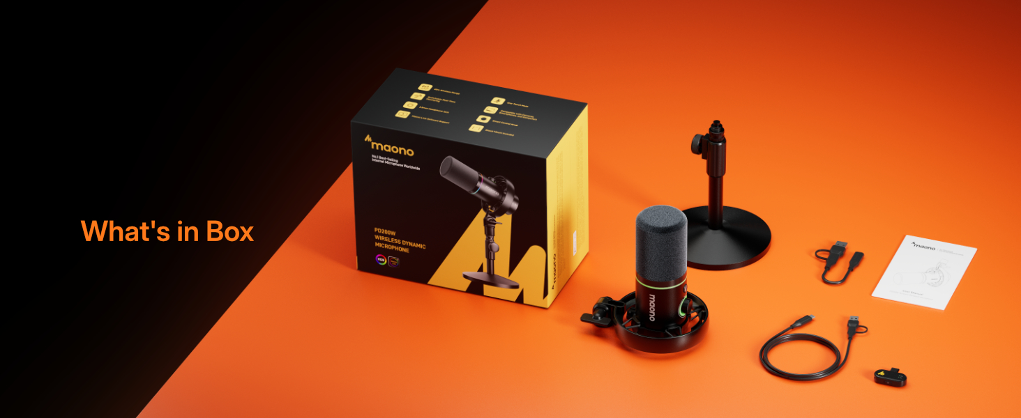 MAONO Wireless Dynamic Microphone for PC, XLR/USB Podcast Mic for Vocal Recording(PD200WS)