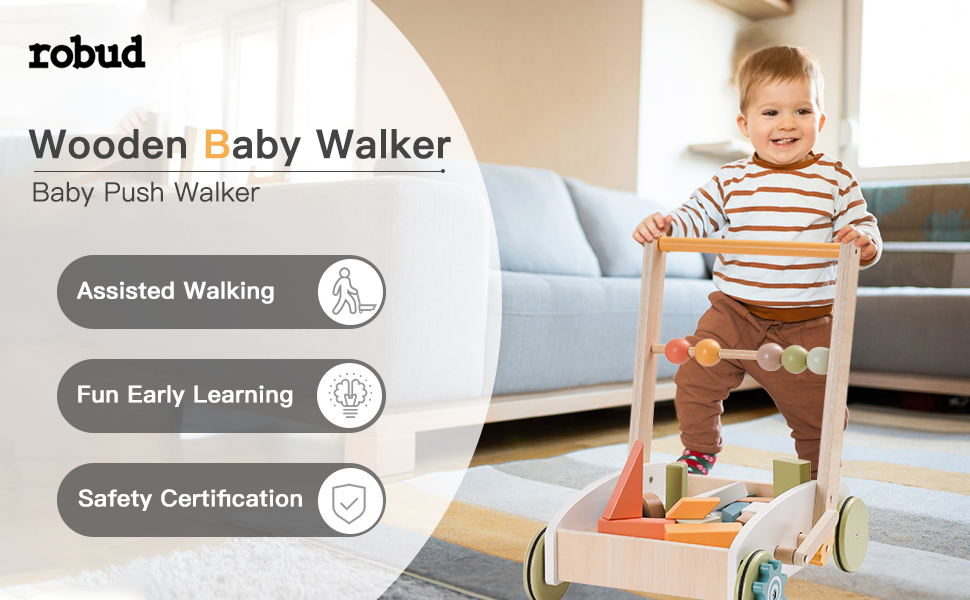 ROBUD Wooden Baby Walkers Push Toys for Babies Learning to