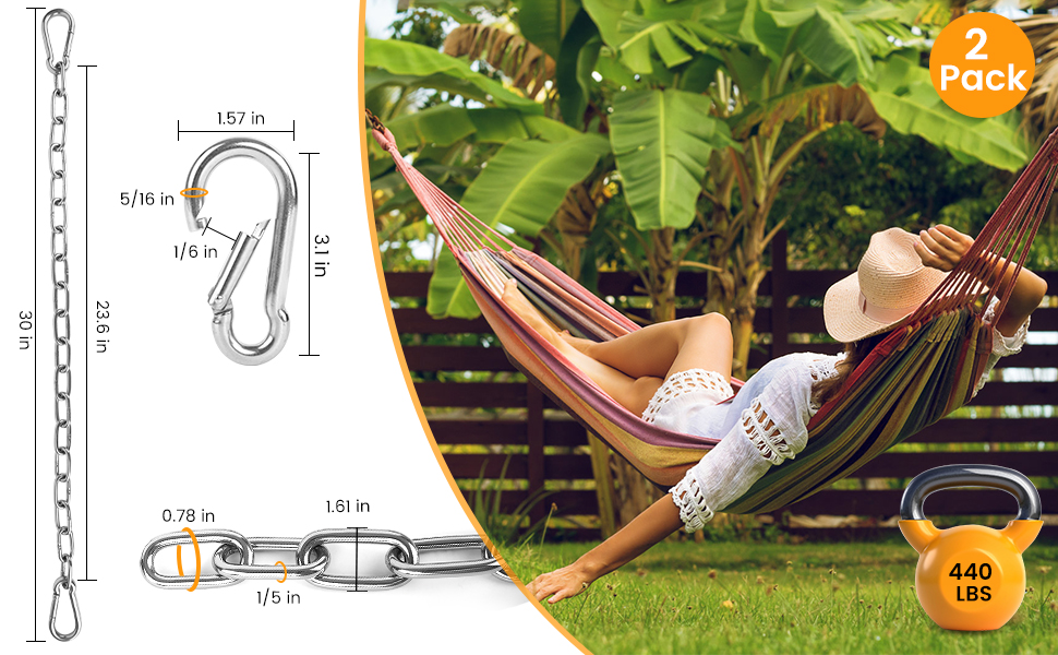 2 Pack 30 Inch Heavy Duty Chains for Swing, 440LB Hanging Chair Chain with 5/16 Thick Clasps, Adjustable Stainless Steel Chain Extension for Porch Tree Swing Hammock Chair Boxing Bag Yoga Gym 12 hanging swing chain