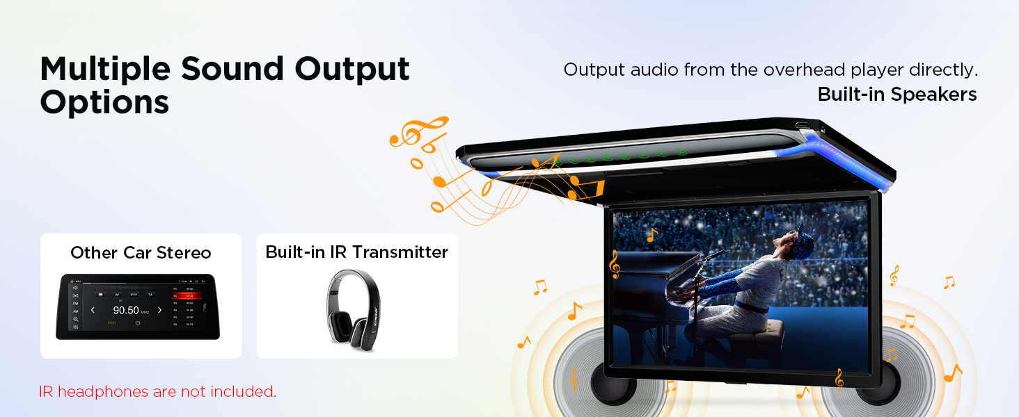 XTRONS 17.3" FHD Screen Car Roof Mounted Monitor Flip Down HDMI