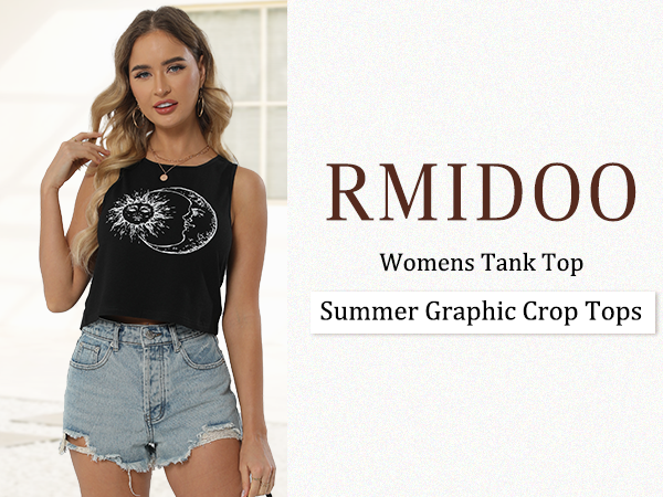 Remidoo Women's Casual Sleeveless Sun and Moon Print Shirt