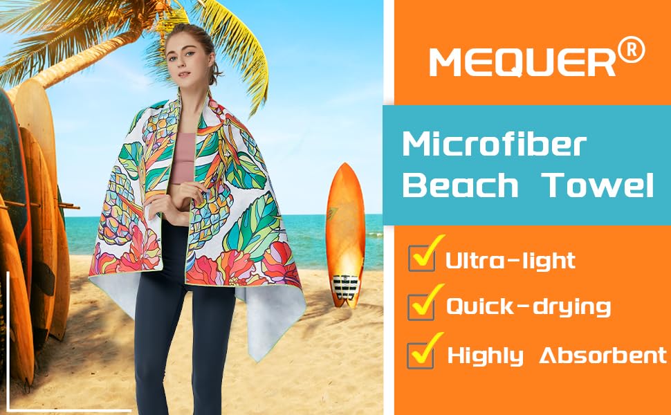 MEQUER Microfibre Beach Towel, Beach Towels For Adults, 71"x32"Extra