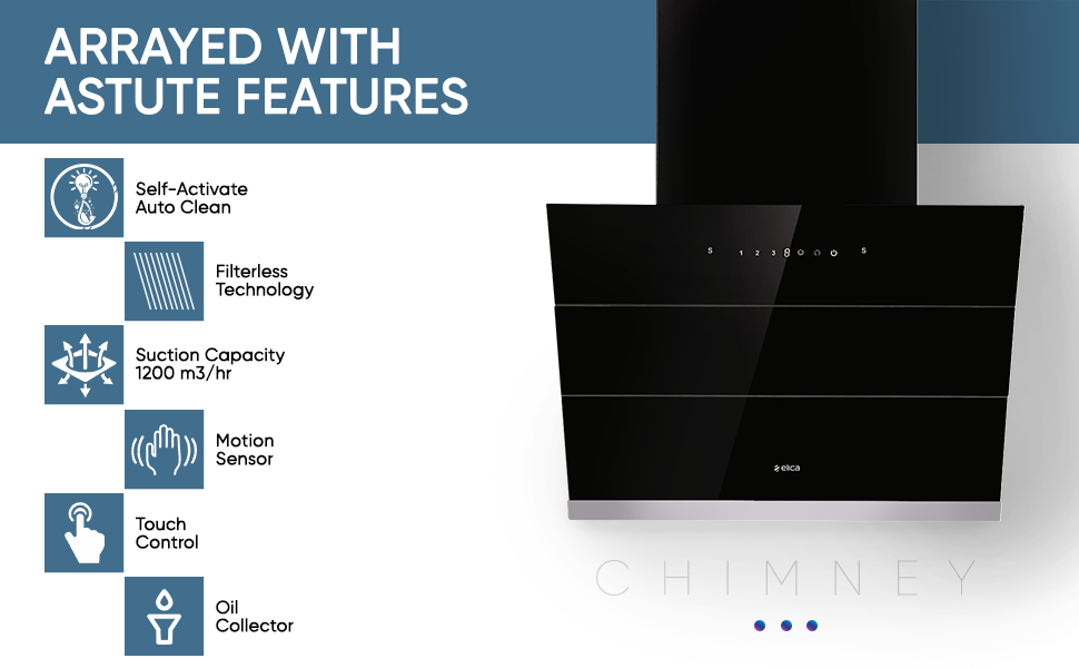 Elica 60 cm 1200 m3/hr Filterless Autoclean Kitchen Chimney with 15