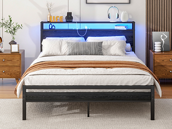 HOJINLINERO Queen Bed Frame with Storage Headboard,Bed Frame