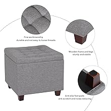 WOLTU Storage Box Ottoman Stools Upholstered Footstools Square Pouffe Cover Cream 14 WOLTU Storage Box Ottoman Chair Stool Dark Grey Upholstered Footstool Linen Square Pouffe Chair