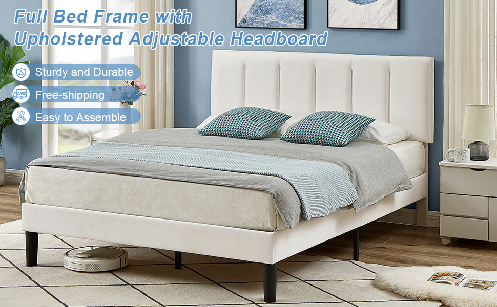 VECELO Full Bed Frames, Upholstered Platform Bedframe