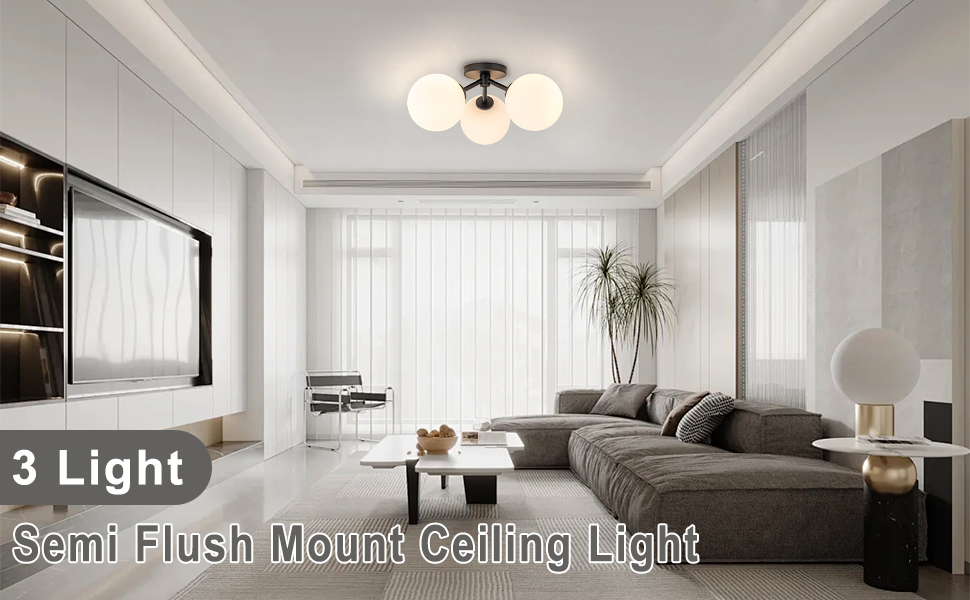 Kunlinzhu Mid Century Modern Black Semi Flush Mount Ceiling