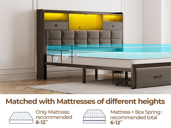 Amazon.com: Rolanstar Bed Frame Queen Size with Drawers and