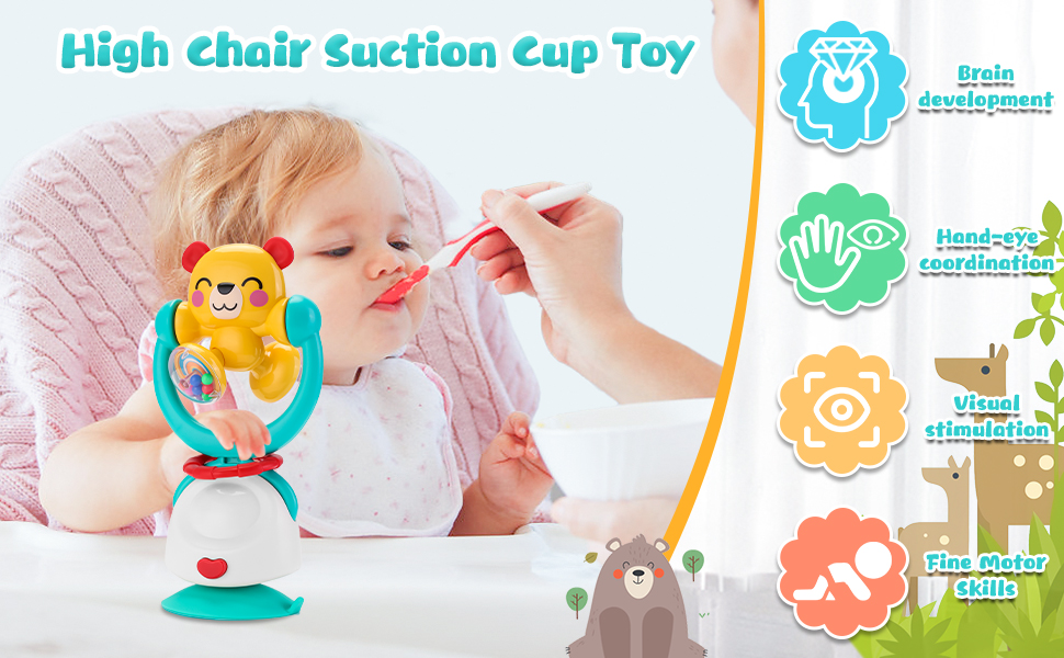 Petarms Baby High Chair Toys Sensory Rattle Table Top Toy for Babies 612 Months Suction Cup